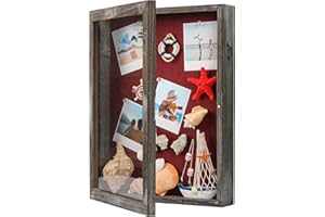 J JACKCUBE DESIGN Shadow Box Display Case 32 X 42 (Cm) Memory Box Rustic Wood Frame with Linen Back Gifts Keepsakes Storage for Picture Medal Post-Card -MK577A(Large)