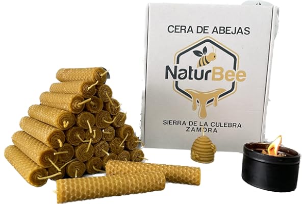 Velas de Miel de Abeja.Natural 100% Velas de Cera de Abeja. Pura (Pack de 30 Velas,11,5 cm x 1 cm) SIN PARAFINA 100% artesanal,Origen ESPAÑA en la Sierra de La Culebra y Sanabria (Zamora)