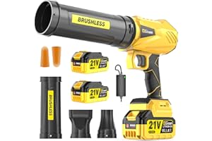 GISAM Akku-Laubbläser, Bürstenloser Motor mit 2 x Akkus,Leaf Blower Max 900000RPM, Luftmenge 800m³/h,3 DüSen, 1,82 Lbs Leicht – Ideal FüR Laub/Schnee/Staub/Kohlenstoff/SäGemehl