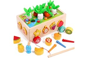 HUZU Montessori Obstgarten-Spielzeug aus Holz, Multi-Play-Bauernhof-Angelspiel für Jungen und Mädchen im Alter von 1 2 3 4 5 Jahren, Geschenke zum Sortieren von Formen für Kinder