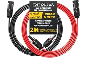 ENERNOVA Cavo Solare 4mm²/6mm², Cavo di Prolunga Solare, 1/2/3/5/8/10/12/15/18/20M, Cavo per Pannelli Solari con Impermeabilità IP67, per Pannelli Solari Fotovoltaico Montaggio(4mm² 2M)