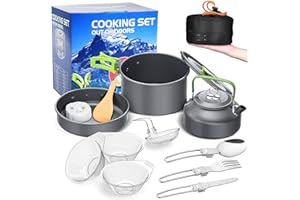 aiGear Set di Pentole da Campeggio, Alluminio Leggero Portatile - Pieghevole Pentola Attrezzatura da Campeggio, Kit di Utensili da Cucina da Viaggio All'aperto per Picnic Escursionistico