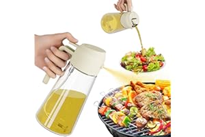 Doolitt Oil Dispenser Bottle for Kitchen,2 in 1 Oil Dispenser and Sprayer,470ml/16oz Glass Oil Contianer for Cooking,Kitchen,Air Fry, BBQ,Salad,Baking (White)