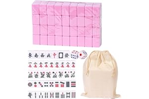 TUMOTSIT Chinese Mahjong Game Set Full Size, Chinese Traditional Board Game With146 Melamine Resin Mahjong Tiles and Large Storage Bag, Portable Table Games for Family Leisure Time -Pink