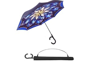 Manfâ Parapluie inversé, Parapluie Coupe-Vent, Parapluie inversé, Parapluies pour Femmes avec Protection UV, Parapluie à l'envers avec poignée en Forme de C avec Sac de Transport