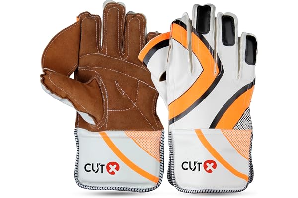 CUT X Cricket Summer Leather Cricket Wicket Keeping Gloves Suitable for Professional Players (Orange)