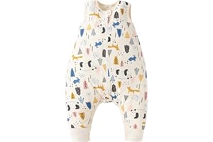 Duomiaomiao Schlafsack mit füßen, Sommerschlafsack mit füßen,100% Musselin Schlafsack Baby,Sommerschlafsack Baby 0.5 tog mit Doppelreißverschluss, schweißableitend und atmungsaktiv