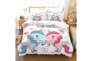 ‎FEELJAM FEELJAM Bettwäsche-Set für Einzelbett, Einhorn, 135 x 200 cm, Bettbezug für Mädchen aus Mikrofaser, zwei Einhörner