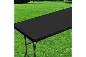 Roucerlin Rectangle Picnic Table Cover, Polyester Elastic Fitted Tablecloth for 6 Feet Folding Tables, Waterproof Outdoor Table Cloth for Camping Party Patio Card Essentials (Black, 30" x 72")