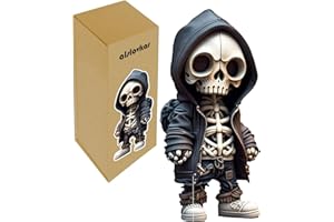 ALSLOVKAR Cool Skeleton Figurine 2023, nuova statua in resina, con scheletro, ornamenti di Halloween, statua unica e realistica del cranio statua, mini statuetta di teschio per casa e ufficio (scheletro-A)