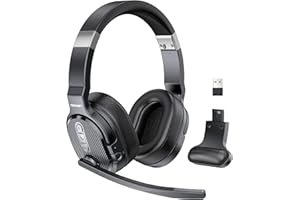 TECKNET Bluetooth Headset with Microphone,2-in-1 Wireless Headset with Microphone,Noise Cancelling Headsets with 3 EQ Modes,Detachable Computer Headsets for office/call center/Skype (bright black)