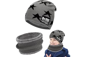 LXYYDS Berretto Invernale per Bambini, Set di Cappello e Scaldacollo, Cappello a Berretto Spesso Sciarpa Set, Elastico in Maglia Beanie cap Scaldacollo, Cappelli Beanie Ragazzo Ragazza per 5-15 Anni (Ash)
