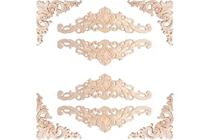 Keboyoe Fregi in Legno 8 Pezzi Fregi in Legno Decorativi per Mobili, Applique LegNo Intagliato Decorazioni, Decorazione in legno Intagliato, Angolo Onlay Applique Mobili per Porte Pareti