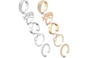 Rajnard Toe Ring Anillos de Dedo del pie Anillo de nudillo Anillo de Dedo Anillo de Banda Ajustable de Acero quirúrgico Flor para Mujeres Niñas Juego de 2 Piezas de Plata/Oro Rosa