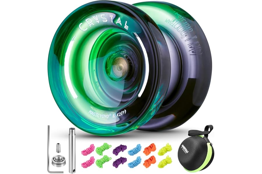 MAGICYOYO Crystal Yoyo K2 for Kids, Responsive and Unresponsive Yoyo Ball, Magic Trick Yo Yo for Beginners and Adults, Dual Purpose Yo-yo with 12 Strings, Case, Accessory Kit (Black Green)