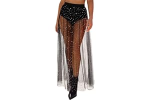 Eisnnu Gonna 2 in1 da Donna a Rete Trasparente 2 in1 Gonna Lunga lasticizzata a Vita Alta con Gonna a Trapezio Streetwear Clubwear