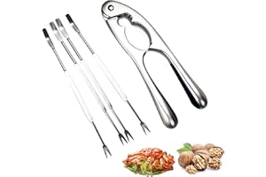 EZIKITCHEN Crab Crackers and Tools Seafood Lobster Crab and 4 Pcs Picks Forks Set Walnut Pecan Cracker Heavy Duty Non-slip Handle