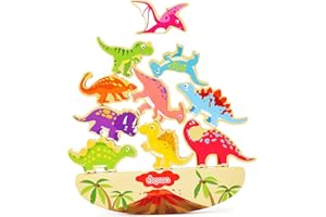 Japace Dinosauro Giochi di Equilibrio in Legno, Montessori Giochi da Impilare per Bambini 3 4 5 6 Anni Animali Blocchi di Costruzione Giocattoli Educativi Regalo Compleanno per Ragazzo Ragazza