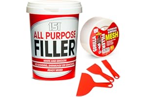 APHY ENTERPRISES Self-Adhesive Mesh Scrim Tape 50M – Strong Fibreglass Joint Repair Tape for Wall & Ceiling Cracks | Includes 3-Piece Filler Scraper Kit & All Purpose Filler for Drywall, Plasterboard, Ceilings