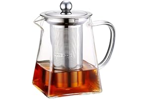 Grande théière transparente Toyo Hofu en verre résistant à la chaleur - Avec infuseur en acier inoxydable pour feuilles de thé, Verre borosilicate, 600ml
