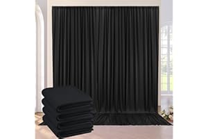 NSSONBEN 6×3 m Schwarz Fotowand Hintergrund Vorhang, 4 Platten 1,5×2,15m Faltenfreie Seide Polyester Geburtstag Hintergrund Fotografie, Hochzeit Party Babydusche Deko Kulissen Hintergründe Vorhänge