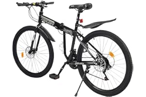 GMSLuu Bicicletta pieghevole, 26 pollici, mountain bike, 21 marce, set di parafanghi a disco, sospensioni complete, Fully MTB per ragazzi, ragazze e uomini