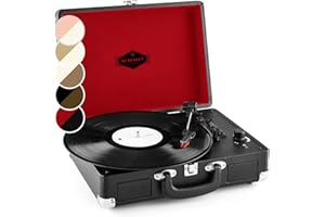 AUNA Peggy Sue - Tocadiscos de Vinilo, Reproductor de vinilos, accionamiento por Correa, Altavoces estéreo, Puerto USB, reproducción y digitalización, Control de Volumen, Salida de línea, Negro