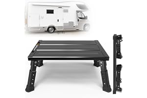 DEPSUNNY Adjustable Height Aluminum RV Step, Stable Foldable Platform Step Stool, Supports Up to 1,000 lb, Non-Slip Rubber Feet and Platform Mat, Easy to Carry,Black
