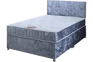 IN2BED LTD 4FT Small Double Silver Crushed Velvet Divan Bed Set Including Luxurious Sprung Memory Foam Mattress And Headboard