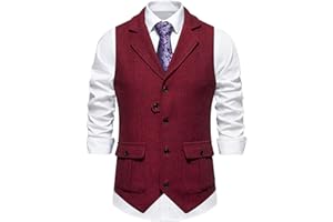MAKINGDA Men's Herringbone Tweed Waistcoats V Neck Casual Suit Vest for Formal & Informal Occasions