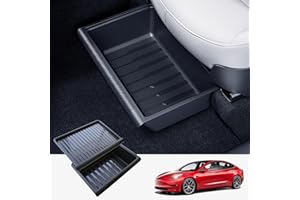 TOPABYTE Boîte de Rangement Sous Le Siège pour Tesla Model Y 2020-2025 Organiseur Plateau Caché avec Couvercle TPE Bacs de Tiroir Sous Siège Organisateur Accessoires, Noir, 1 Paquet