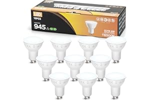 Great Jacob Ampoule LED GU10 6W Équivalent Halogène 128W, 6500K Blanc Froid, 945 Lumens LED Ampoule Spot Non-Dimmable, Lot de 10