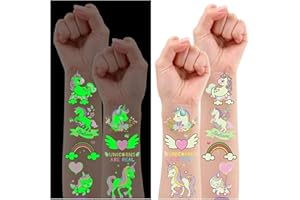 Leesgel Einhorn Tattoo Mädchen, 34 Stück Leuchtende Kindertattoos Aufkleber Einhorn Geschenke für Mädchen, Geschenk Mädchen Mitgebsel Kindergeburtstag Geburtstagsdeko Mädchen