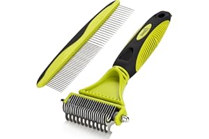 PECUTE Grooming Dematting Comb Tool Kit - Double Sided Blade Rake Comb Grooming Comb - Removes Loose Undercoat, Knots, Mats and Tangled Hair