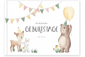 BONBON VILLA Geburtstagsbuch Erinnerungsalbum – Meine Geburtstage von 1 bis 12, Geschenk zum 1 Geburtstag für Mädchen und Jungs, DIN A5