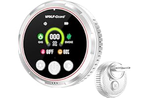 WOLF GUARD 5IN1 Rivelatore di fumo e monossido di carbonio a spina e combinata di gas naturale combustibile, Batteria di backup, Sensore di temperatura e umidità per casa hotel RV HD13-CGS (Bianco)