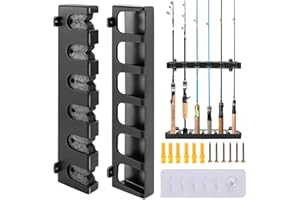KOUHA Porta Canne da Pesca da Muro Portacanne da Parete Portacanne Parete Supporti Supporto per Canne da Pesca Fishing Rod Holder per Garage Cabina Seminterrato 6 Combo