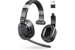 TECKNET Casque Bluetooth sans Fil avec Micro, Casque sans Fil Simple et Double Oreille avec 3 Modes de Musique EQ, Casque Anti Bruit Bluetooth ENC, pour Centres d'appels, Bureaux, Camionneurs