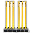 Thrifty Sports® Full Size 32" Heavy Plastic Cricket Stump Set wit Sets,Combo,Singles,Setwith Single (Combo Sets 32", YLW Wkt blk Base 2)
