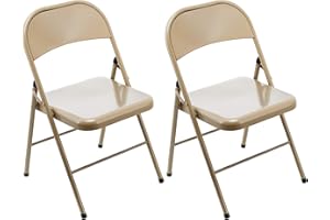 LeChamp 2pcs Steel Folding Chairs Indoor Strong Metal Frame Camping Office Chair Foldable Dining Chairs Desk Chair for Guest, Visitor & Conference Temporary Seat Beige…