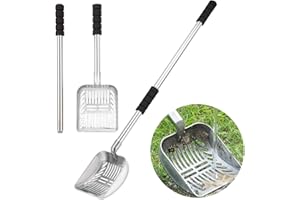 Eurobuy - Paletta per lettiera per gatti, in metallo, con manico lungo e impugnatura profonda, rimovibile antiaderente, non piega, resistente, con manico lungo imbottito in schiuma