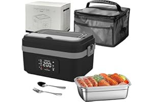 YEOOIYCW ﻿ Gamelle Chauffante avec Batterie, Lunch Box Adulte de 1,3 L,Lunch box Chauffante avec Vaisselle en Acier Inoxydable et Sac Isotherme,Rechargeable Lunch Box Électrique avec Minuterie et Fonction (D)