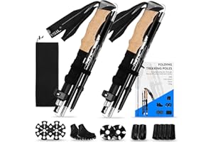KKNE Bastones de senderismo, Ultraligeros y plegables, Juego de 2 unidades. Fabricados En aleación de aluminio 7075, Empuñadura recta con sistema de bloqueo externo. Ajustables de 110 a 125 cm, Ideales para viajes durante todas las estaciones. Disponibles en color negro, Para hombres y mujeres