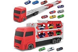 Xoolkly Transport Truck Spielzeugautos mit 12 Mini Cars Truck Autotransporter LKW Spielzeug Ejector Race Track Auto Tragbares Autotransporter Spielzeug Parkhaus Auto für Kinder ab 3 4 5 Jahren, Rot