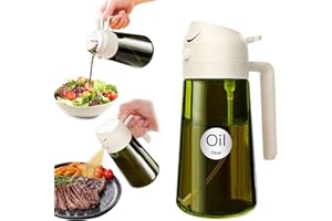YARRAMATE Spruzzino Olio in Vetro Luce Blocco Scuro Verde per Friggitrice Aria 2 in 1, 470 ml Dosatore d'Oliva Bottiglia e Oliera Spray da Cucina, Nebulizzatore per Alimenti (Bianco)