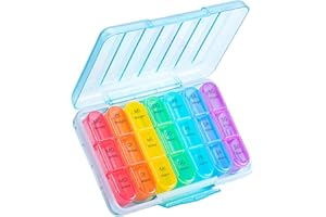 Zoksi Pillendose 7 Tage 3 mal am Tag, feuchtigkeitsbeständige wöchentliche Tablettenschachtel morgens mittags abends, neue Pillenhülle für eine Woche, 21 Fächer Mediziationsbox für alle Pillen(Cyan)