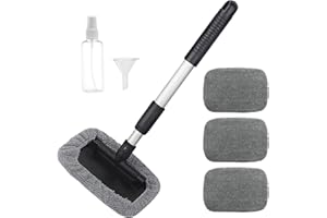 KQDRAVINE Brosse de lavage de voiture avec manche télescopique - Avec 4 housses de brosse de lavage - Nettoyant pour vitres de voiture - Nettoyage intérieur - Gris - En microfibre