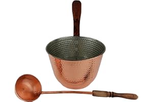 Anatolica Copper Sauna Bucket and Ladle, Diameter 8.9 inches, H: 6.3, Tin Inner Coating