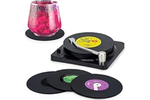 Valdivia Retro Vinyl Record Coasters with Player, Music Coasters Set of 6 for Drinks, Bars, Office, Cool Home Coffee Table Decoration, Housewarming Gifts New Apartment Presents, Gifts for Music Lovers