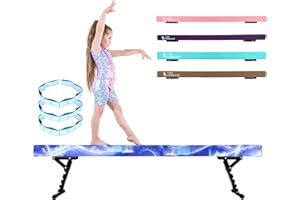 TINY TUMBLERS Gymnastics Beam For Kids - Advanced Adjustable Gymnastics Equipment For Children at Home - High and Low Beam - Faux Suede, Five Height Levels - Flexibility Strap Included